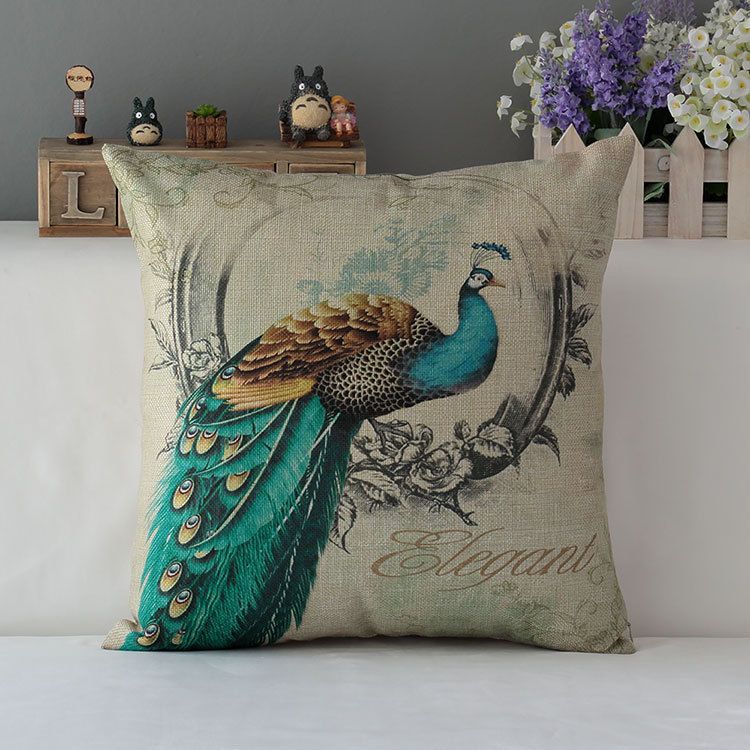 Peacock Decorative Cushion Covers Luxury Home Decor Throw Pillows Sofa Pillowcases Burlap ...